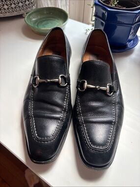 Mezlan Black Leather Slip-On Loafers with Silver Bit